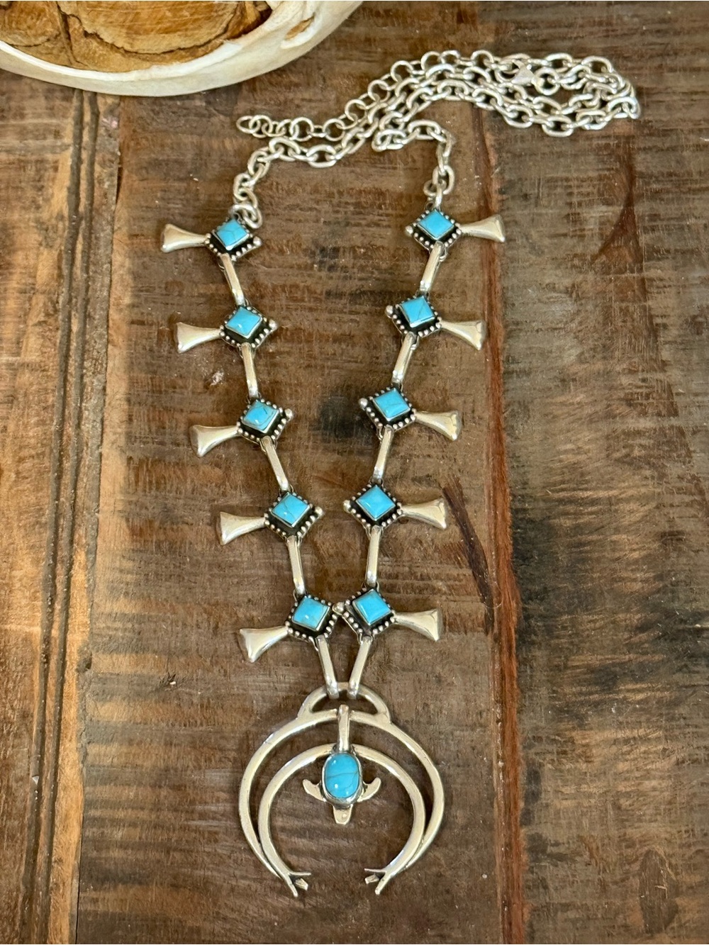 Sterling Silver Turquoise Squash Blossom Necklace (NEW)